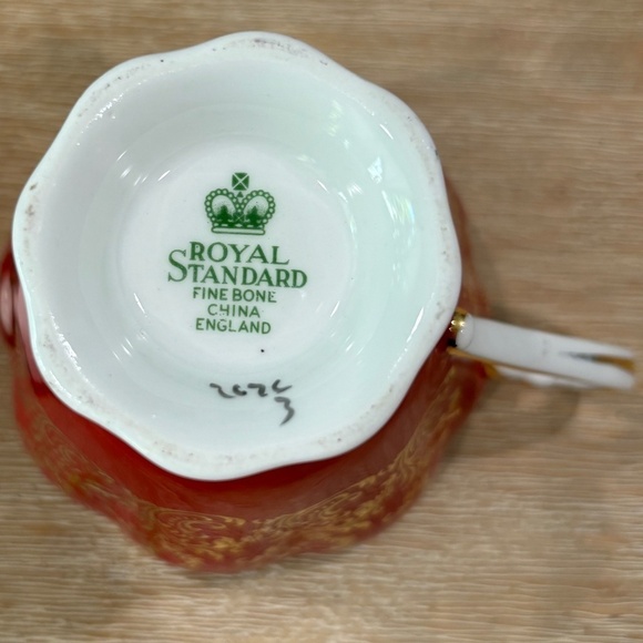 Vintage 50s Royal Standard Red Cabbage Rose Teacup Saucer Plate Set , Bone China - Picture 6 of 10